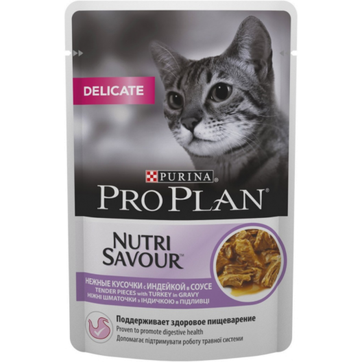 Влажный корм Purina Pro Plan Delicate для кошек с чувствительным пищеварением, индейка, пауч, 85 г