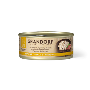 GRANDORF Куриная грудка с утиным филе. Консервированный корм для кошек Грандорф 70г