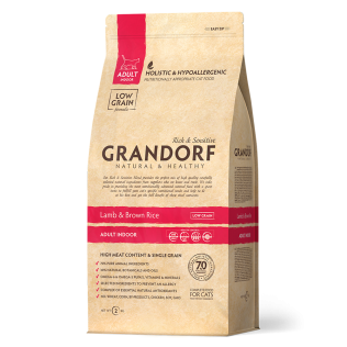GRANDORF Lamb & Brown Rice Adult Indoor -  Сухой корм Холистик класса  Грандорф ягнёнок с бурым рисом для взрослых кошек. 2 кг. 