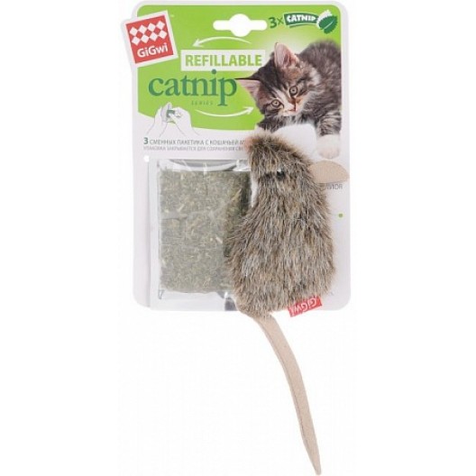 GIGWI Игрушка для кошек "Refillable Catnip Series" Мышка с кошачьей мятой 10 см АРТ 75300