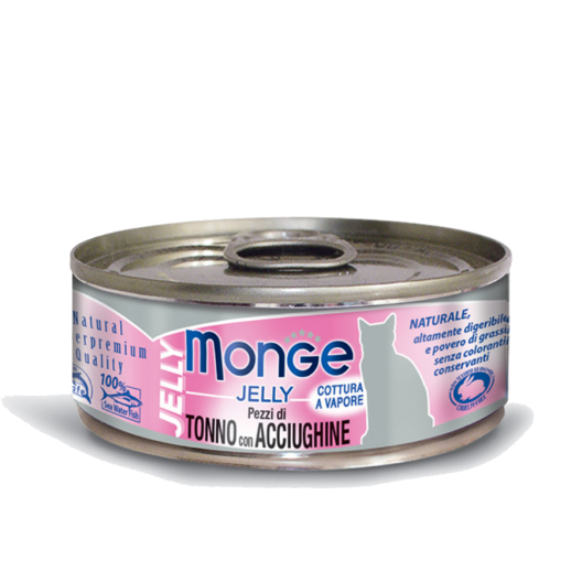 Monge Yellowfin Tuna with Anchovies Adult Jelly. Монже для кошек с желтоперым тунцом и анчоусами в желе.