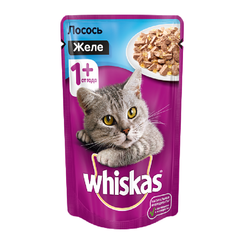 Whiskas Вискас пауч для кошек желе с лососем, 85г. 