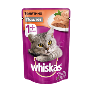 Whiskas Вискас пауч для кошек Мясной паштет с телятиной, 85г. 