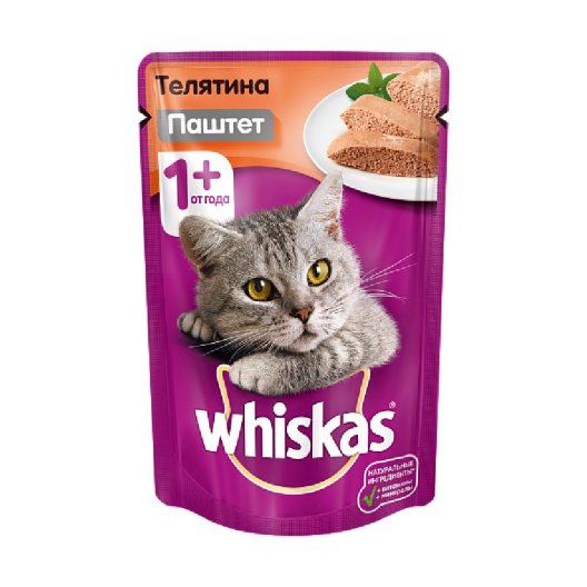 Whiskas Вискас пауч для кошек Мясной паштет с телятиной, 85г. 