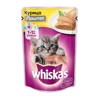 Whiskas Вискас пауч для котят Мясной паштет с курицей, 85г. 