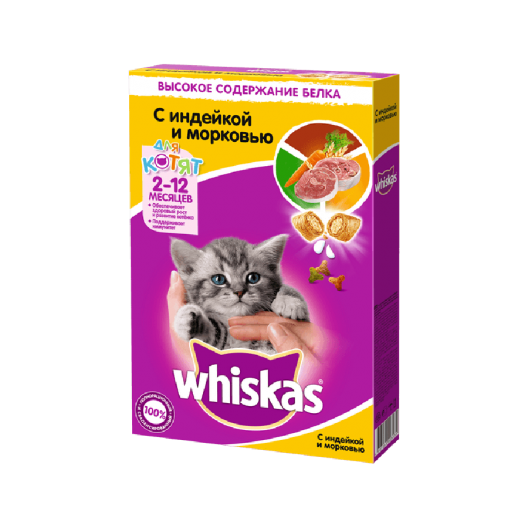 Whiskas Корм сухой для котят Whiskas "Вкусные подушечки", с молоком, с индейкой и морковью, 350г