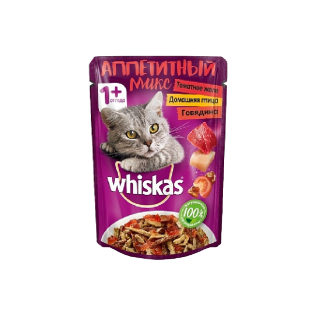 Whiskas Аппетитный Микс Томатное желе-Домашняя птица-Говядина Влажный корм для кошек 85 гр
