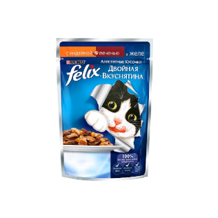 Влажный корм для кошек Purina Felix Аппетитные кусочки Двойная вкуснятина, индейка и печень, пауч, 85 г