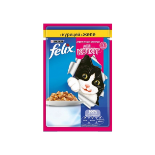 Felix Влажный корм для котят Purina Felix Аппетитные кусочки, курица, пауч, 85 г