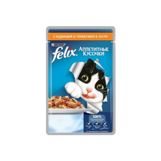 Felix Влажный корм Purina Felix Аппетитные кусочки для кошек с курицей и томатами, пауч, 85 г