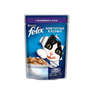 Felix влажный корм кусочки в желе с ягненком для кошек, 85 гр.