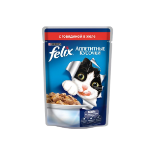 Felix Влажный корм для кошек Purina Felix Аппетитные кусочки, говядина, пауч, 85 г