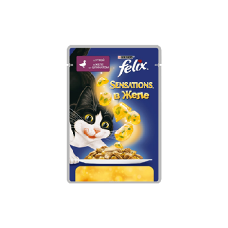 Felix Sensations Влажный корм для кошек Purina Felix Sensations желе, утка со шпинатом, пауч, 85 г