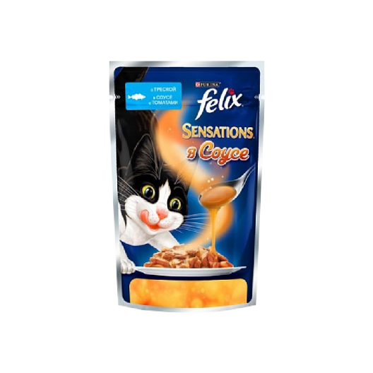 Felix Влажный корм для кошек Purina Felix Sensations в Удивительном соусе, треска с томатами, пауч, 85 г 