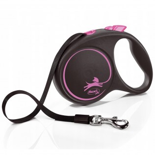 Рулетка-поводок для собак FLEXI Black Design S (до 15кг) 5м лента черный/розовый
