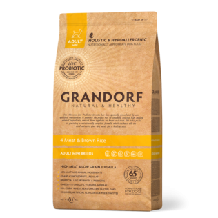 GRANDORF Mini Adult 4 Meat - Сухой гипоаллергенный  корм холистик класса  Грандорф  4 мяса с бурым рисом для собак мини пород. 3кг. 