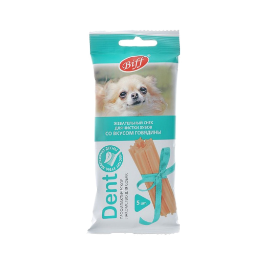 Biff "Dent" профилактическое лакомства для собак. Бифф "Дент" жевательный снек для чистки зубов со вкусом говядины, профилактическое лакомства для собак.