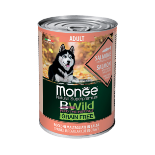 Monge Natural Super Premium B-Wild Grain Free Salmon with pumpkin and zucchini Adult. Монже для взрослых собак би-вайлд беззерновой с лососем, тыквой и кабачком.