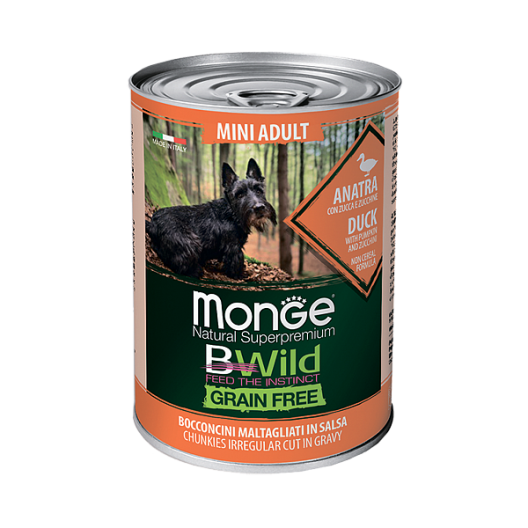 Monge Natural Super Premium B-Wild Grain Free Duck with pumpkin and zucchini Adult. Монже для взрослых собак мелких пород би-вайлд беззерновой с уткой, тыквой и кабачком.
