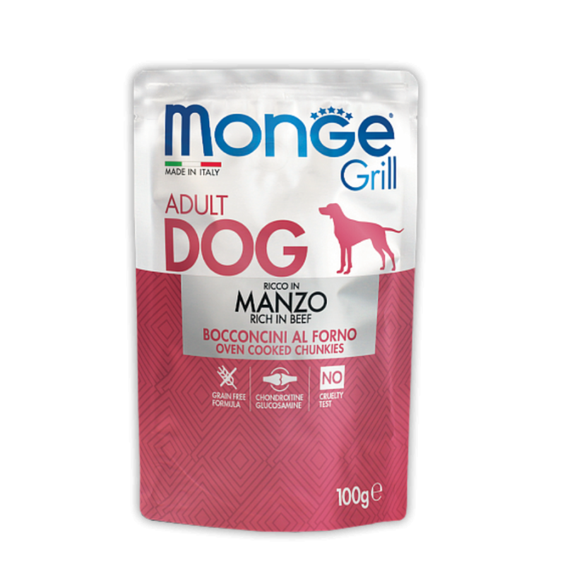 Monge Grill rich in beef. Монже для взрослых собак запеченные кусочки говядины.