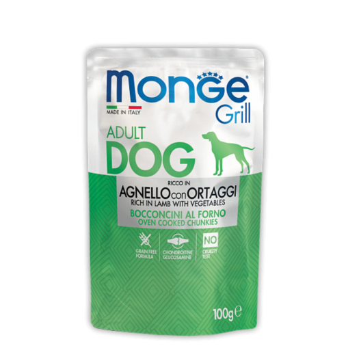 Monge Grill rich in lamb with vegetables. Монже для взрослых собак запеченные кусочки ягненка с овощами.
