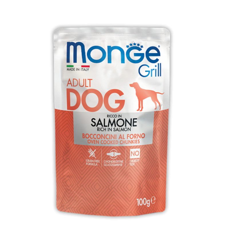 Monge Grill rich in salmon. Монже для взрослых собак запеченные кусочки лосося.