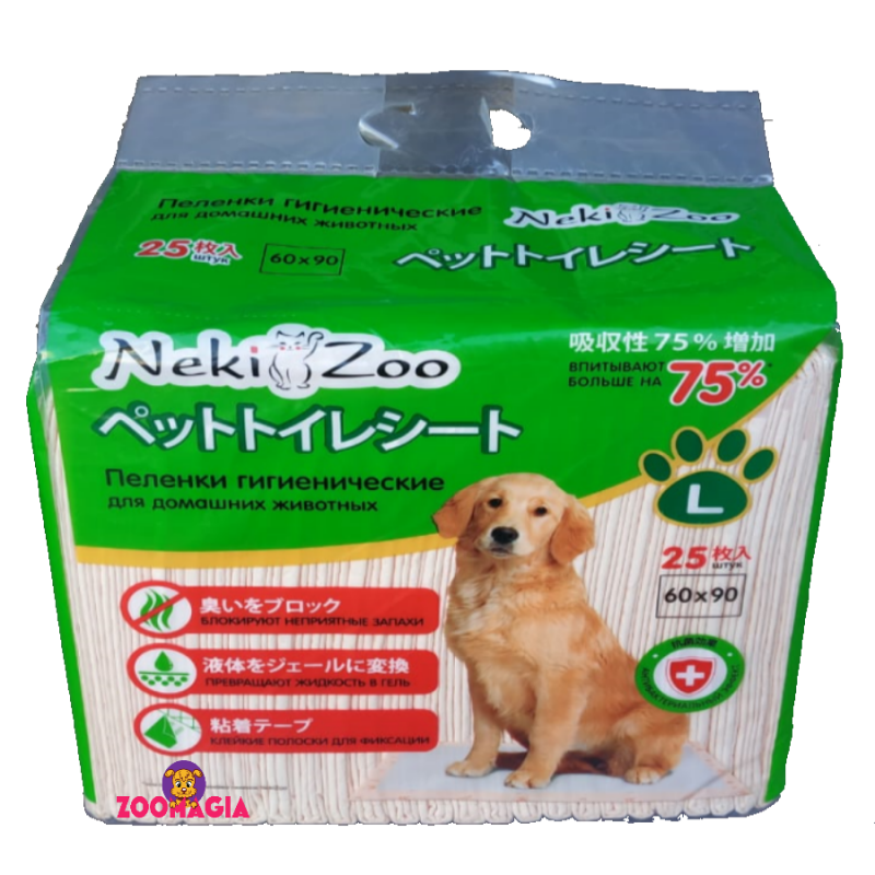 Пеленки гигиенические для домашних животных Neki Zoo, Размер L (60*90 см). Maneki Japan. Упаковка 25 шт.