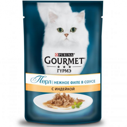 Purina Gourmet Perle. Влажный корм для кошек Гурмэ Перл старше 1 года нежное филе индейки в соусе.  Пауч 85 гр.