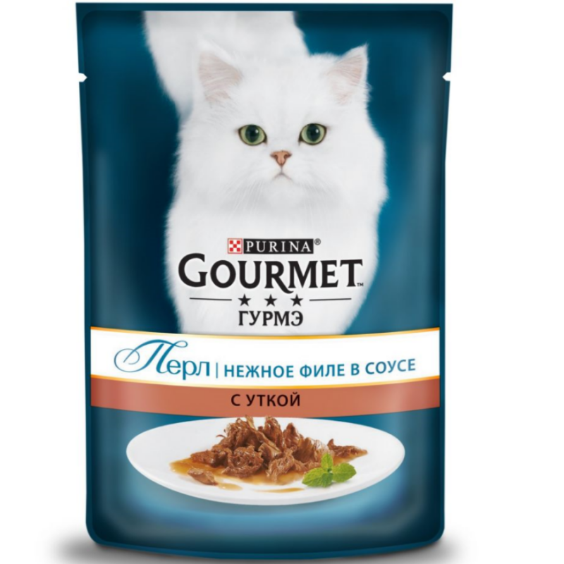 Purina Gourmet Perle. Влажный корм для кошек Гурмэ Перл старше 1 года нежное филе утки  в соусе.  Пауч 85 гр.