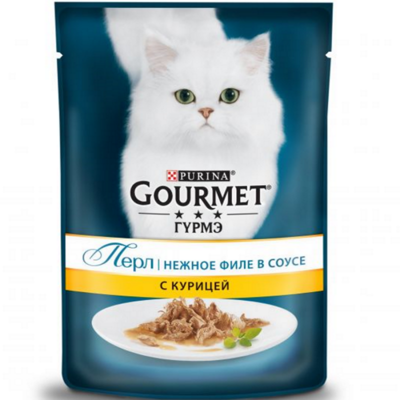 Purina Gourmet Perle. Влажный корм для кошек Гурмэ Перл старше 1 года нежное филе курицы в соусе.  Пауч 85 гр.