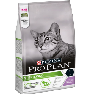 Pro Plan Optirenal Sterilised.  Полнорационный сухой корм Про План для стерилизованных кошек и кастрированных котов со вкусом индейки. Упаковка 3 кг. 