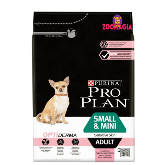 Pro Plan Dog Opti Derma Adult Small & Mini с лососем. Корм Про план для взрослых собак мелких пород с чувствительной кожей с лососем. 3 кг. 