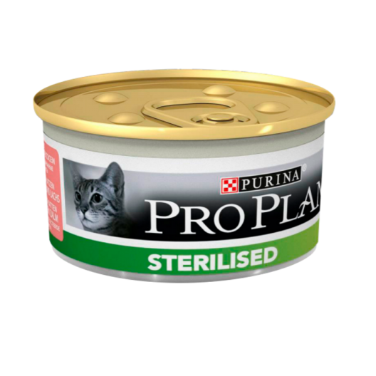 Pro Plan Sterilised паштет с лососем и тунцом. Про план влажный корм для стерилизованных/кастрированных кошек и котов. Баночка 85 гр