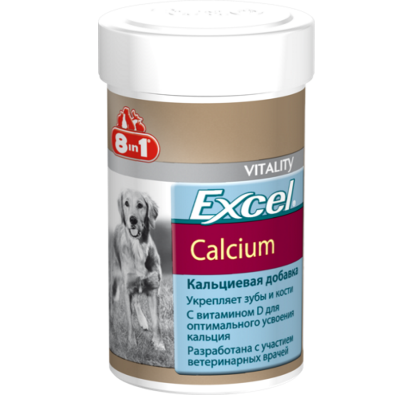 Excel Calcium. Эксель кальциевая добавка для щенков и взрослых собак. Кальций для собак. 155 таблеток.