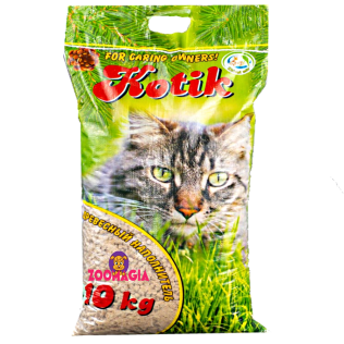 Древесный наполнитель  для кошачьего туалета Kotik . Полиэтиленовый пакет  10 кг.   