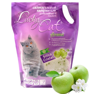 Впитывающий  силикагелевый  наполнитель для кошачьего туалета Lucky Cat  Aroma Apple, Лаки Кэт с ароматом  яблока.  11 л.  