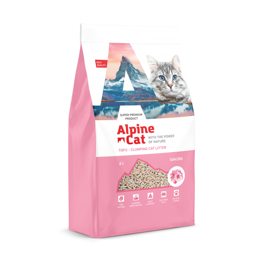 Наполнитель Alpine Cat с ароматом сакуры гранулированный органический комкующийся(тофу), 6л.