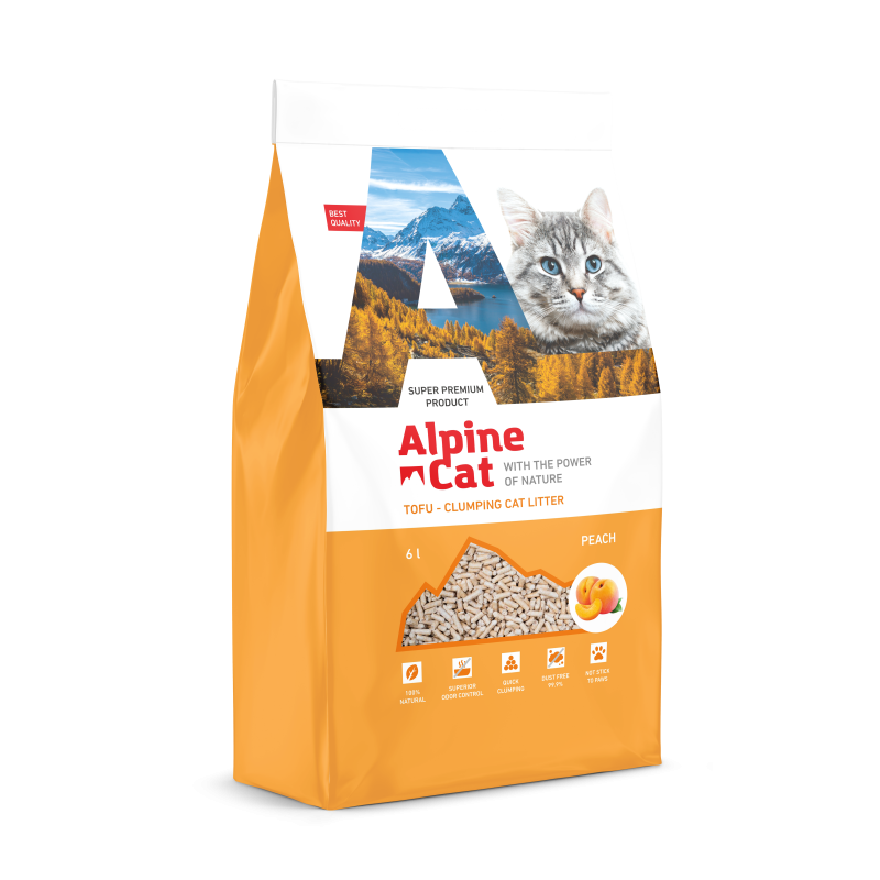 Наполнитель Alpine Cat с ароматом персика гранулированный органический комкующийся(тофу), 6л.